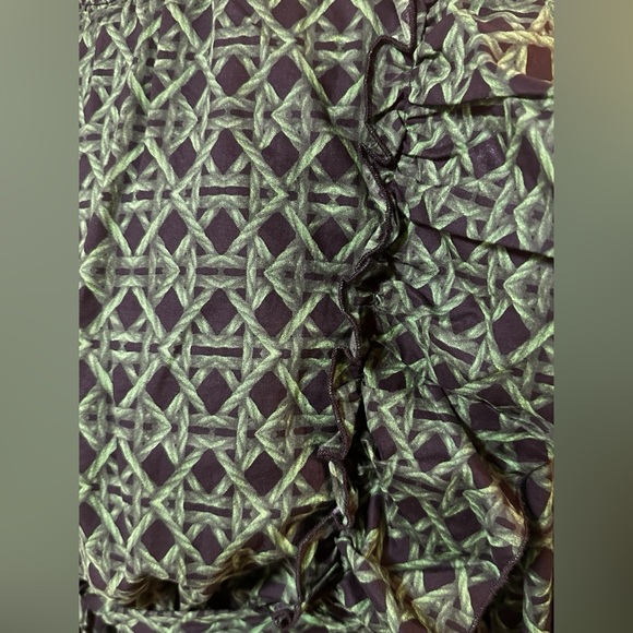 A Loves A Voile Lattice Print Cotton Long Sleeve Ruffle Maxi Dress SZ L Green - Picture 6 of 12